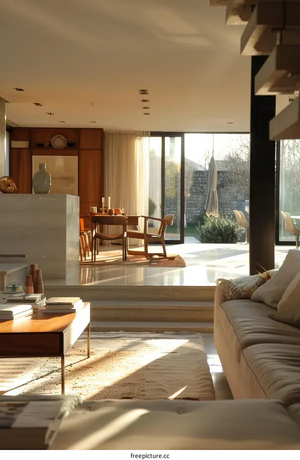 Bright modern house interior with open floor plan