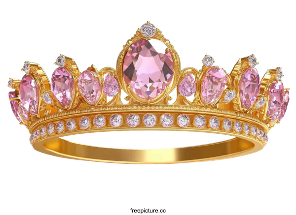[Transparent Background PNG]Golden Crown with Pink Gems