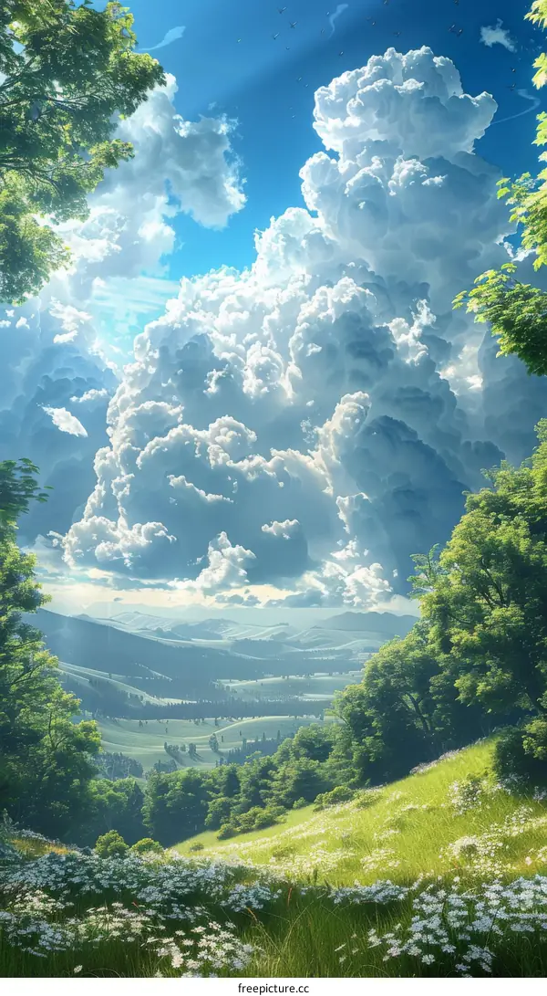 A Serene Mountain Valley Under a Majestic Sky