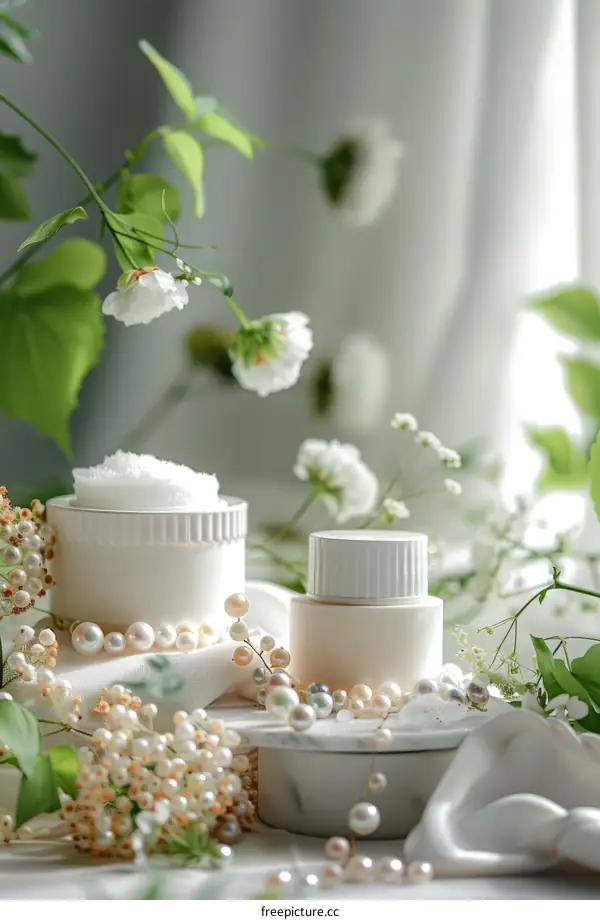 Luxury Skincare with Pearls and Flowers