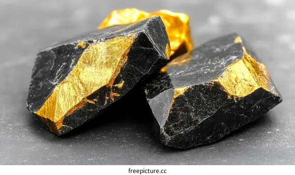 Raw Black Stone with Gold Veins