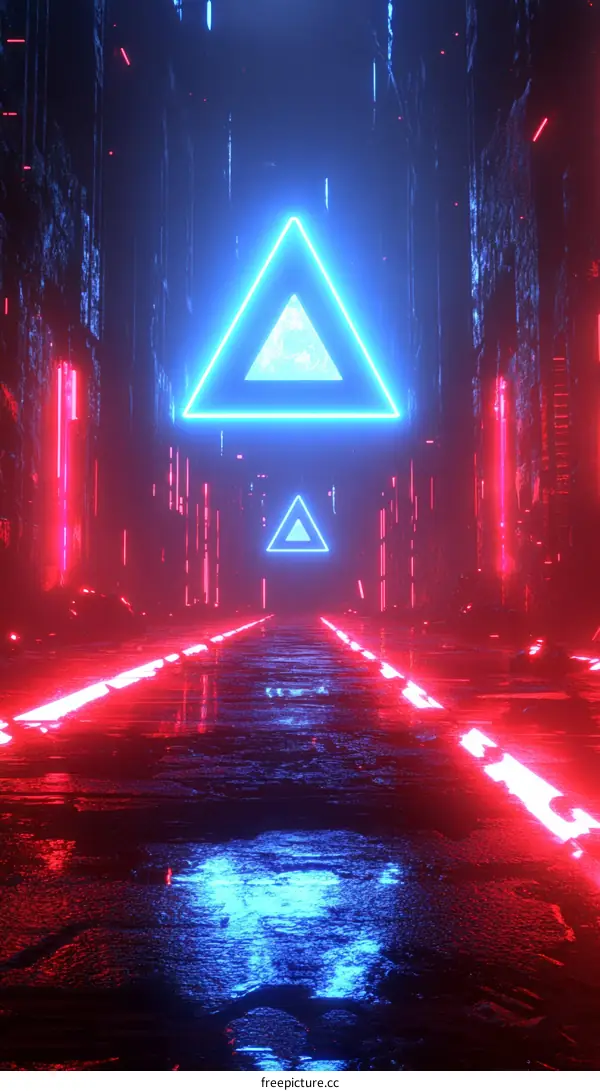 Neon Triangle Alleyway Futuristic Cityscape