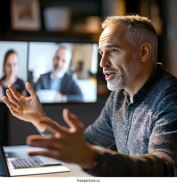 Man in a Video Conference Talking to a Team