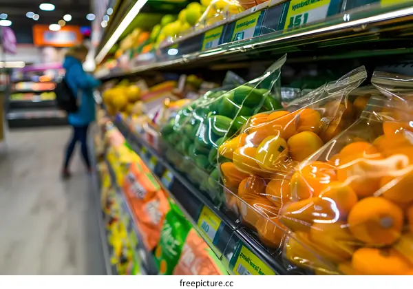 Fresh Produce in a Supermarket Aisle