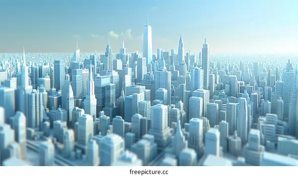 Modern Cityscape with Blue and White Towers