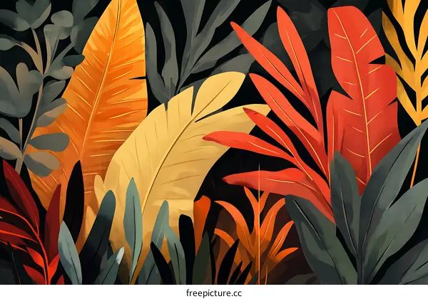Tropical Leaves Illustration with Colorful and Vibrant Colors