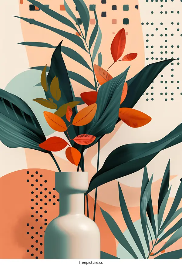 Abstract Tropical Leaves Illustration in a Vase