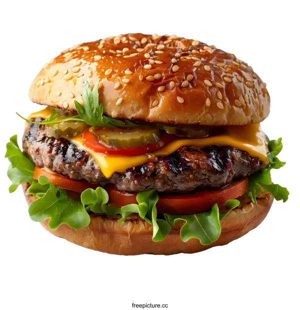 [Transparent Background PNG]cheeseburger with lettuce tomato and pickles