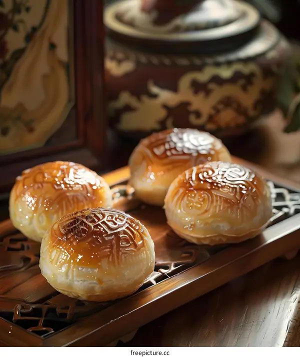 Chinese Traditional Pastry with Golden Glaze