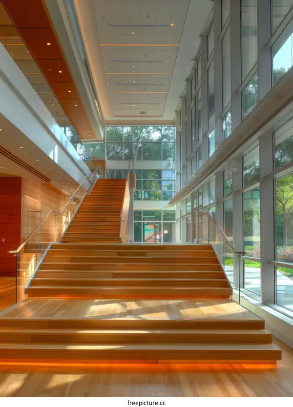 Wooden stairs in a modern building