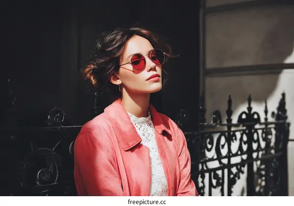 Stylish Woman in a Pink Coat Outdoors