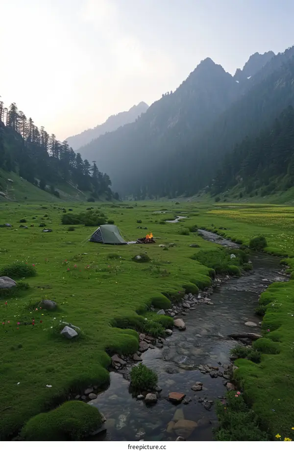 Camping in a valley with a river running through it