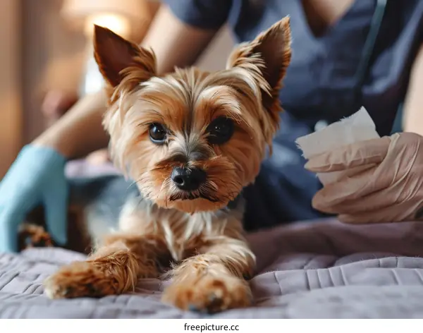 Yorkshire Terrier Being Examined by Veterinarian