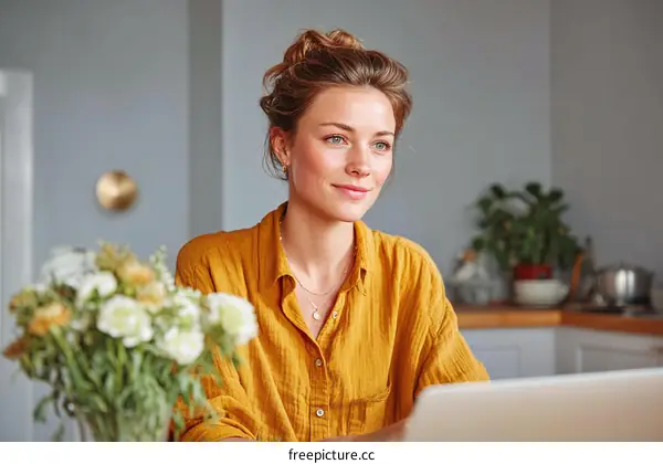Woman Working From Home in a Modern Kitchen