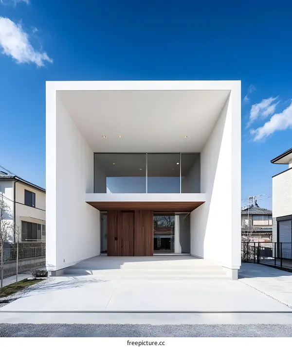 Modern White House with Wooden Doors and Large Windows