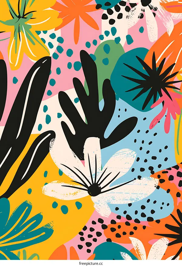 Abstract Floral Pattern with Hand Drawn Flowers