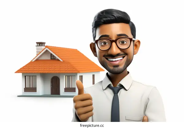 Happy Real Estate Agent Giving Thumbs Up in Front of a New Home