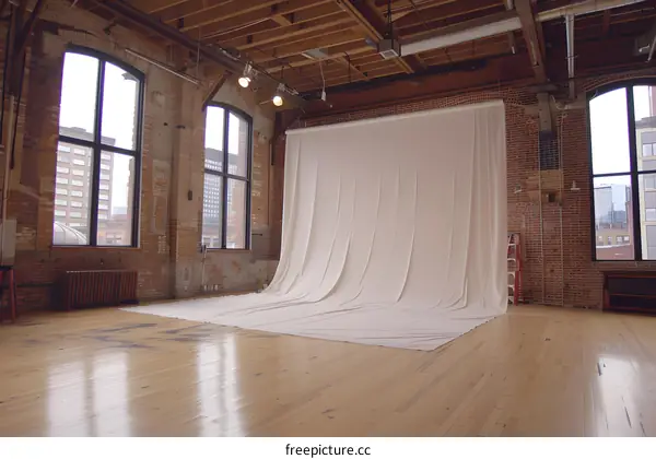 White Backdrop in Brick Room with Windows