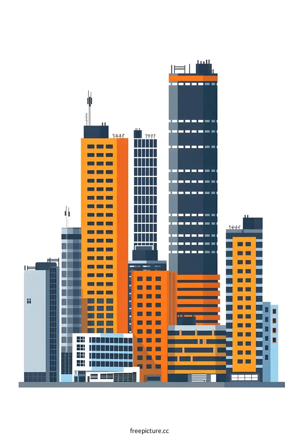 Cityscape Illustration With Tall Buildings