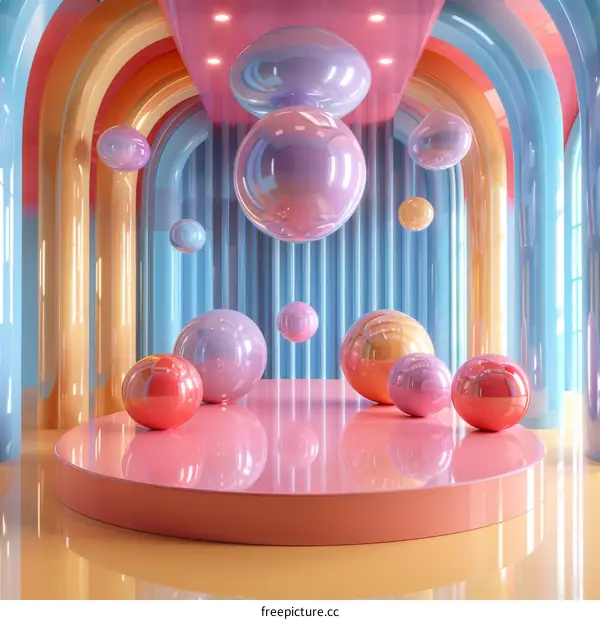 Colorful Abstract Interior Design Scene with Geometric Shapes