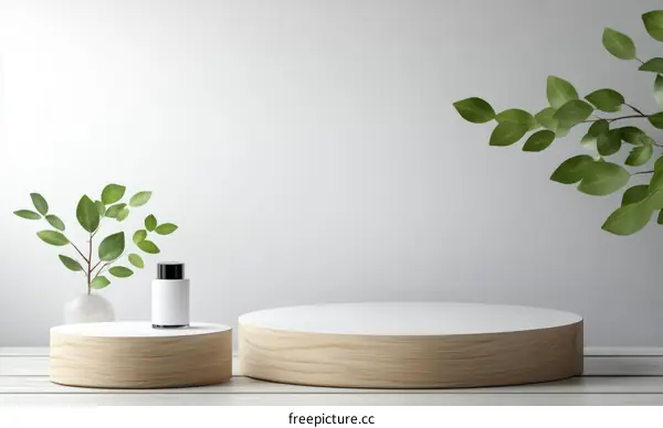 Minimalist Wooden Display Podium with Plants
