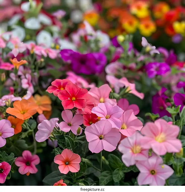 Close Up of Colorful Petunias in Bloom