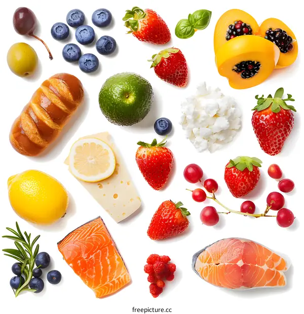 Variety of Healthy Foods on a White Background