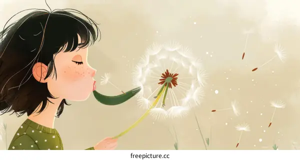 Girl Blowing Dandelion Seeds