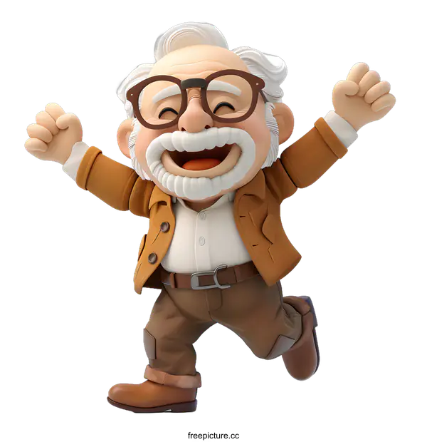 [Transparent Background PNG]Cheerful 3D grandpa character