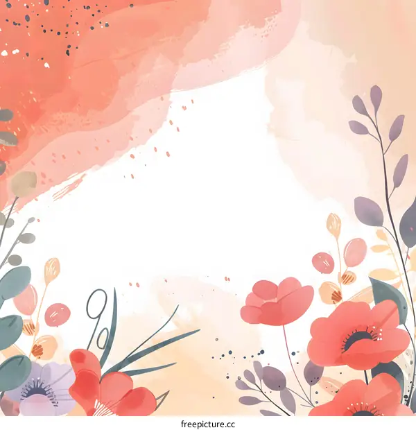 Watercolor Floral Background with Pink and Orange Colors