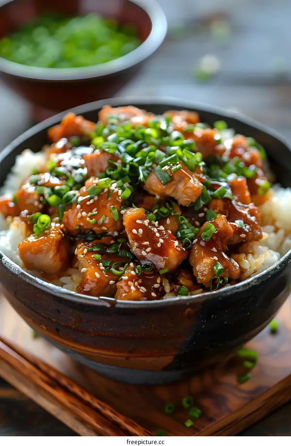 A bowl of Japanese chicken teriyaki donburi