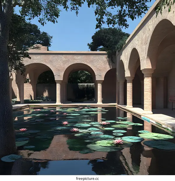Arched Courtyard with a Water Lily Pond