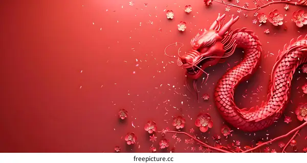 Chinese dragon and cherry blossoms