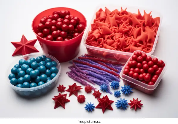 Red and Blue Plastic Beads and Star Shapes