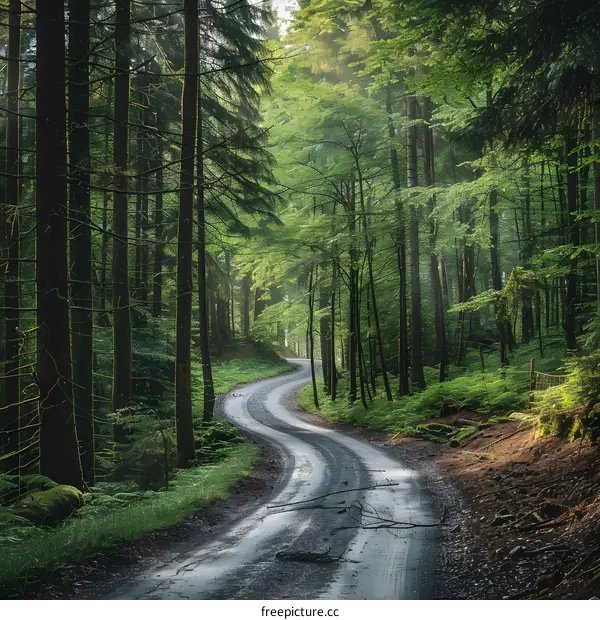 Winding Road Through Lush Green Forest