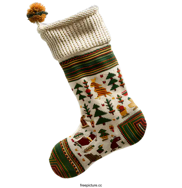 [Transparent Background PNG]Christmas Stocking With Winter Themed Design