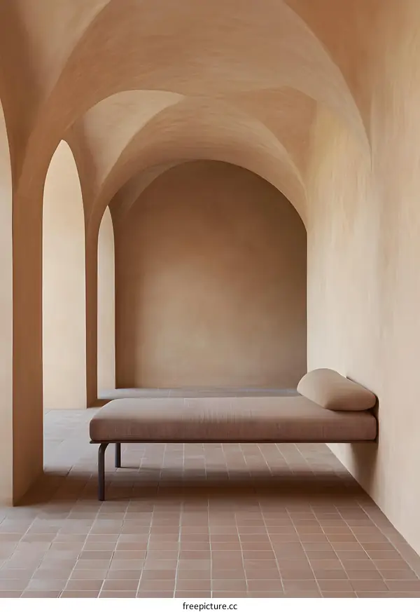 Minimalist Interior Design with Arched Ceilings and Beige Tones