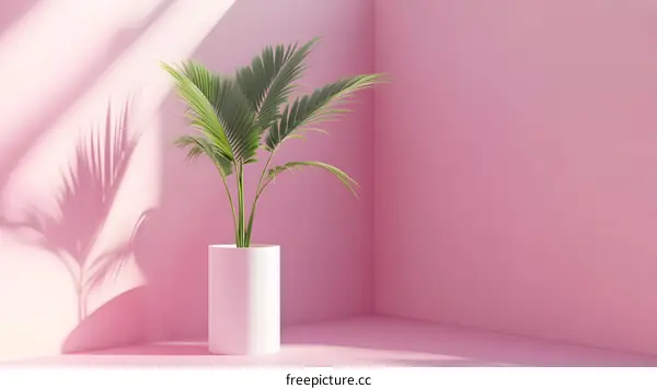 Minimalist Pink Room with a Palm Tree