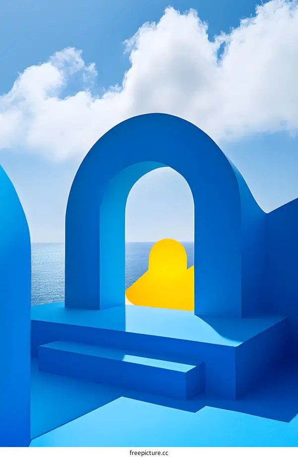 Abstract Blue and Yellow Archway with Ocean View