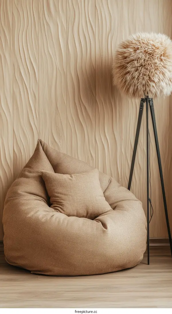 Beige Bean Bag Chair in Modern Room