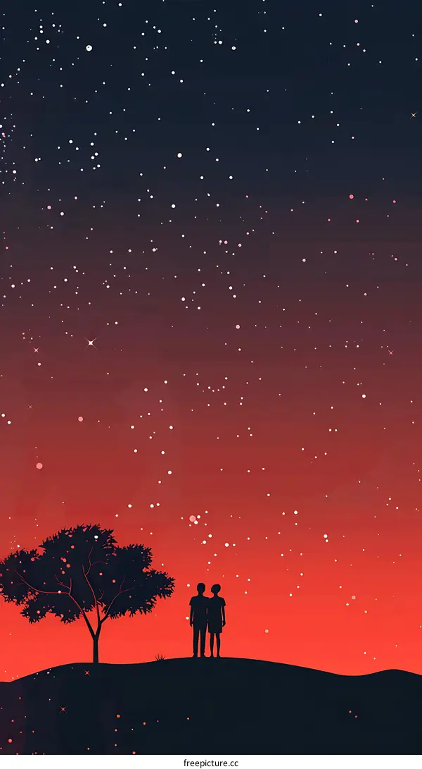 Silhouette of Two People Under a Starry Night Sky