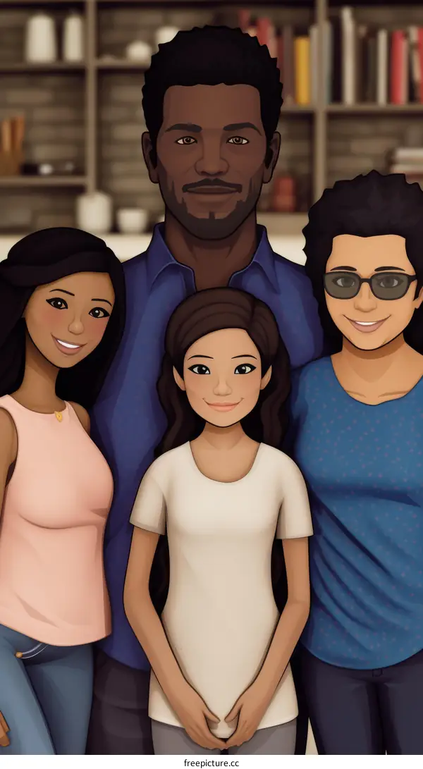 Happy family of four standing together