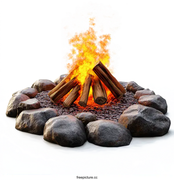 [Transparent Background PNG]Campfire in a Stone Circle Illustration