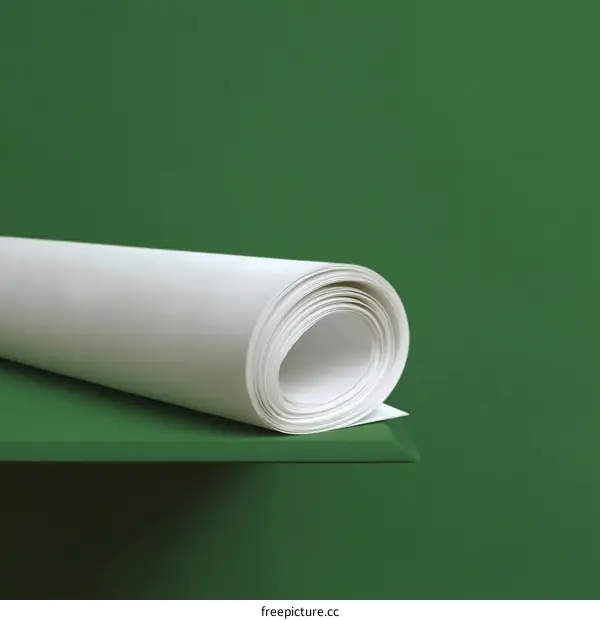Rolled White Paper Sheet on a Green Background