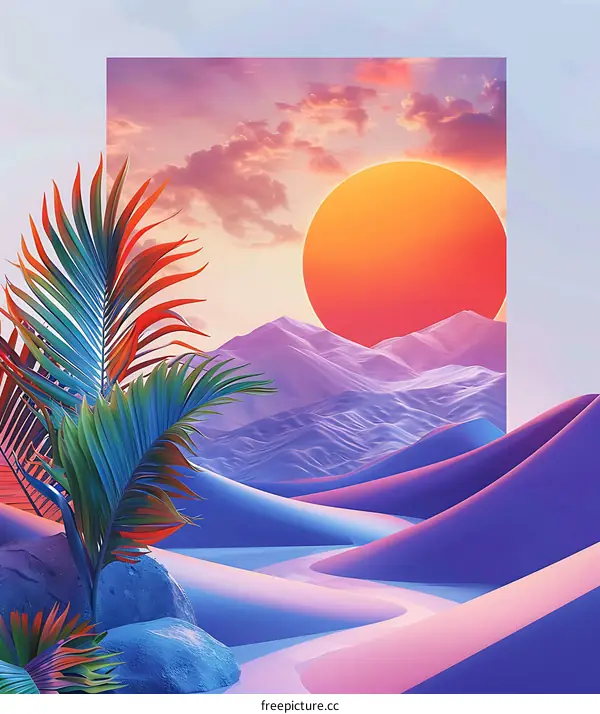 Abstract Art with Palm Tree and Sunset