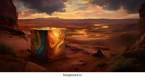 A Mystical Cube in the Desert Landscape