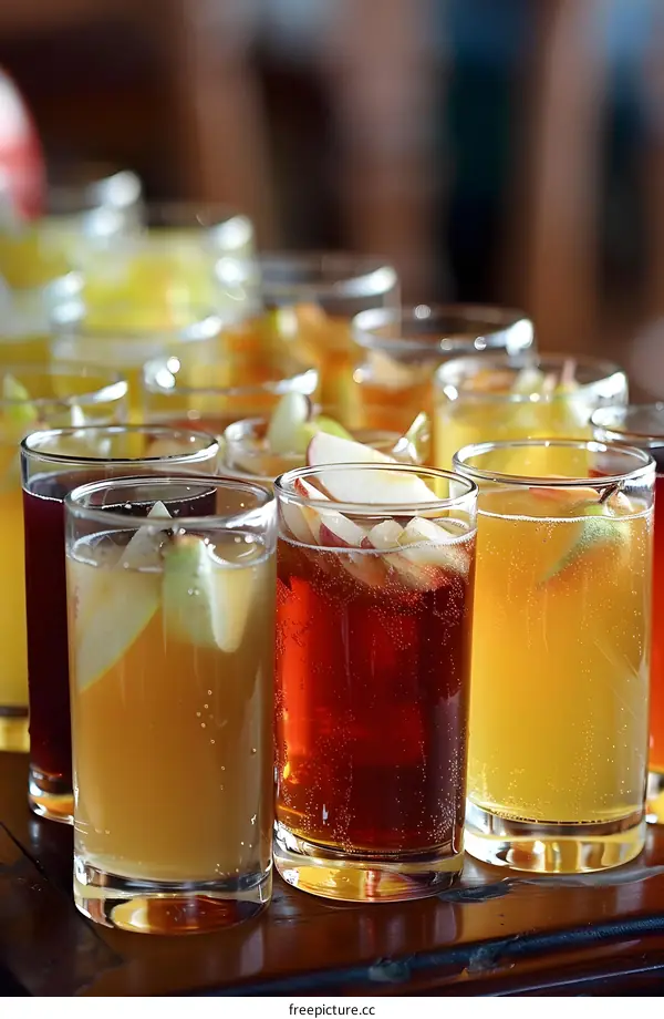 Assortment of Refreshing Apple Cider Drinks in Glasses
