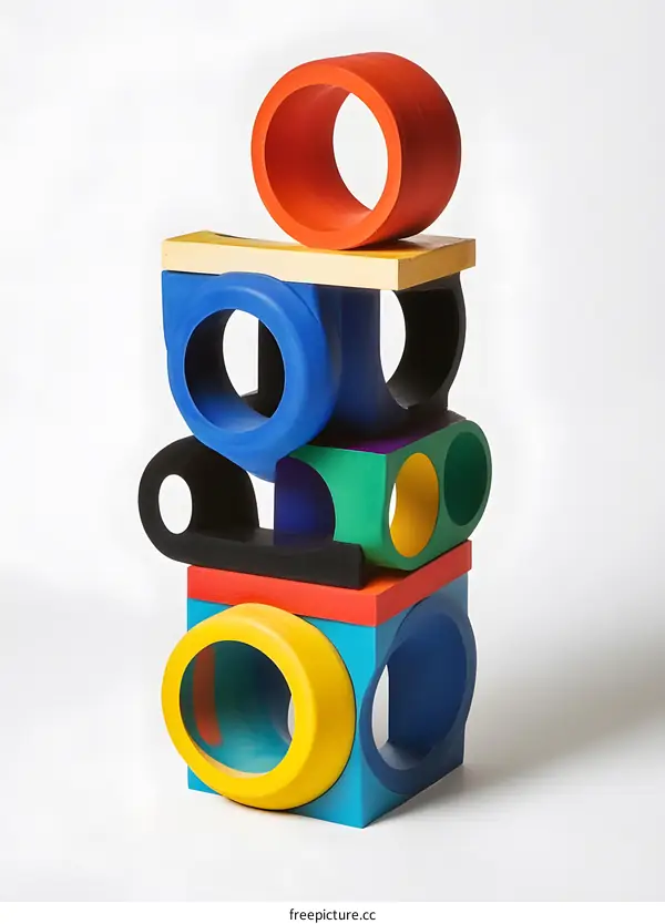Abstract Colorful Wooden Blocks Stacked In A Tower