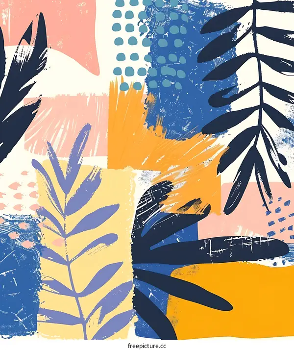 Abstract Tropical Leaves and Geometric Shapes Art