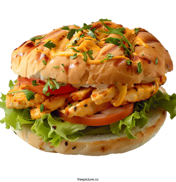 [Transparent Background PNG]Grilled Chicken Burger on White Background